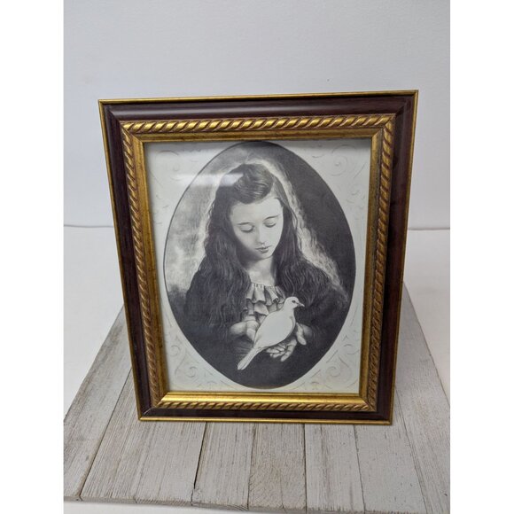 Jane McClure Jane's Prints Young Lady Girl with Dove Maroon Framed Print Matted - Picture 1 of 3